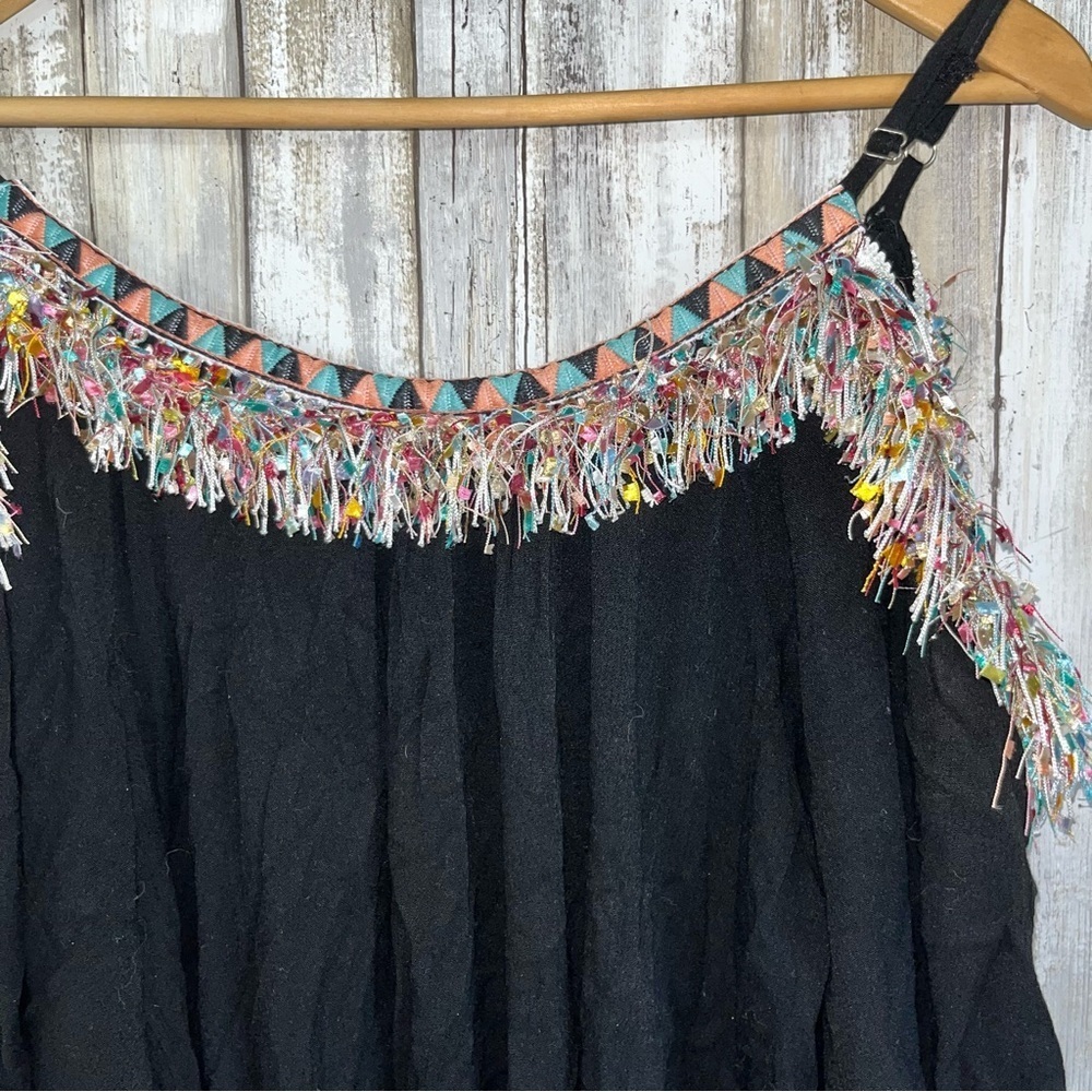 Velzera Open Shoulder Colorful Fringe Top Blouse - Picture 2 of 6